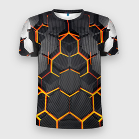 Мужская футболка 3D Slim с принтом Нано соты шестиугольник в Петрозаводске, 100% полиэстер с улучшенными характеристиками | приталенный силуэт, круглая горловина, широкие плечи, сужается к линии бедра | 