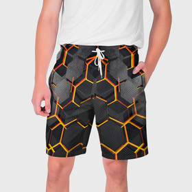 Мужские шорты 3D с принтом Нано соты шестиугольник в Петрозаводске,  полиэстер 100% | прямой крой, два кармана без застежек по бокам. Мягкая трикотажная резинка на поясе, внутри которой широкие завязки. Длина чуть выше колен | 