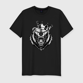 Мужская футболка хлопок Slim с принтом Король медведь в Екатеринбурге, 92% хлопок, 8% лайкра | приталенный силуэт, круглый вырез ворота, длина до линии бедра, короткий рукав | 