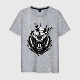 Мужская футболка хлопок с принтом Король медведь в Екатеринбурге, 100% хлопок | прямой крой, круглый вырез горловины, длина до линии бедер, слегка спущенное плечо. | 