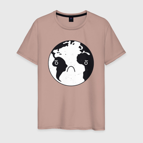 Мужская футболка хлопок с принтом Грустная Земля в Екатеринбурге, 100% хлопок | прямой крой, круглый вырез горловины, длина до линии бедер, слегка спущенное плечо. | 