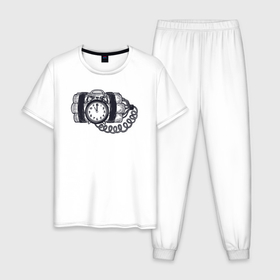 Мужская пижама хлопок с принтом Динамит с будильником в Белгороде, 100% хлопок | брюки и футболка прямого кроя, без карманов, на брюках мягкая резинка на поясе и по низу штанин
 | 