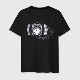 Мужская футболка хлопок с принтом Динамит с будильником в Новосибирске, 100% хлопок | прямой крой, круглый вырез горловины, длина до линии бедер, слегка спущенное плечо. | Тематика изображения на принте: 