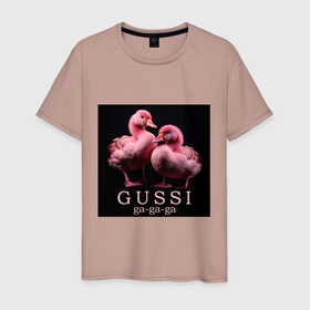 Мужская футболка хлопок с принтом Розовые маленькие гуси: gussi ga ga ga в Петрозаводске, 100% хлопок | прямой крой, круглый вырез горловины, длина до линии бедер, слегка спущенное плечо. | 