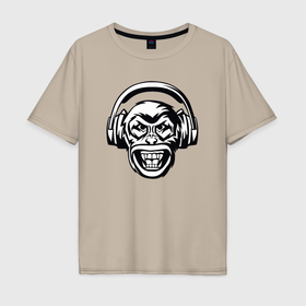 Мужская футболка хлопок Oversize с принтом Monkey sound в Тюмени, 100% хлопок | свободный крой, круглый ворот, “спинка” длиннее передней части | 