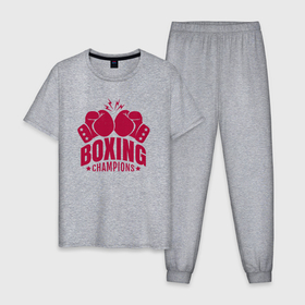 Мужская пижама хлопок с принтом Чемпионы по боксу в Курске, 100% хлопок | брюки и футболка прямого кроя, без карманов, на брюках мягкая резинка на поясе и по низу штанин
 | 