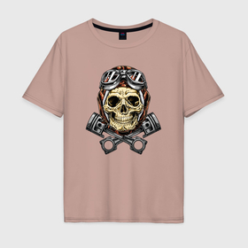 Мужская футболка хлопок Oversize с принтом Aviator skull в Курске, 100% хлопок | свободный крой, круглый ворот, “спинка” длиннее передней части | 