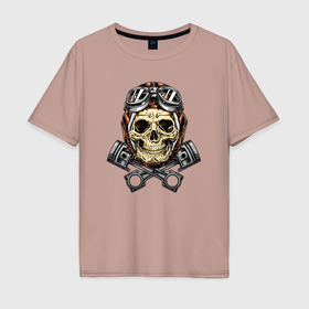 Мужская футболка хлопок Oversize с принтом Aviator skull в Белгороде, 100% хлопок | свободный крой, круглый ворот, “спинка” длиннее передней части | Тематика изображения на принте: 