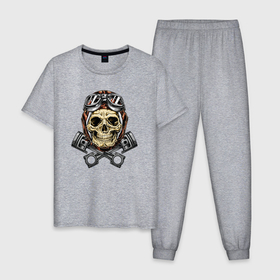 Мужская пижама хлопок с принтом Aviator skull в Курске, 100% хлопок | брюки и футболка прямого кроя, без карманов, на брюках мягкая резинка на поясе и по низу штанин
 | 
