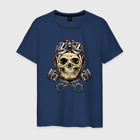Мужская футболка хлопок с принтом Aviator skull в Петрозаводске, 100% хлопок | прямой крой, круглый вырез горловины, длина до линии бедер, слегка спущенное плечо. | 