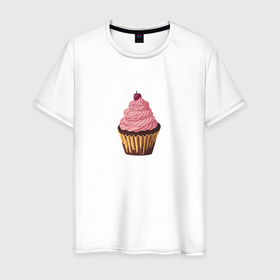 Мужская футболка хлопок с принтом Вкусный кекс в Петрозаводске, 100% хлопок | прямой крой, круглый вырез горловины, длина до линии бедер, слегка спущенное плечо. | 