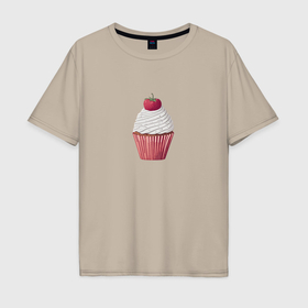 Мужская футболка хлопок Oversize с принтом Аппетитный капкейк в Санкт-Петербурге, 100% хлопок | свободный крой, круглый ворот, “спинка” длиннее передней части | 