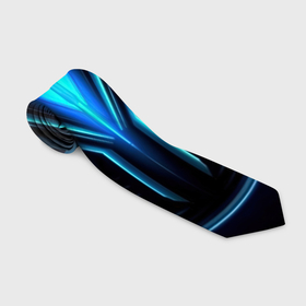 Галстук 3D с принтом Синяя неоновая космическая абстракция , 100% полиэстер | Длина 148 см; Плотность 150-180 г/м2 | Тематика изображения на принте: 