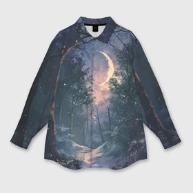Мужская рубашка oversize 3D с принтом Лесная тропинка под луной в Кировске,  |  | 
