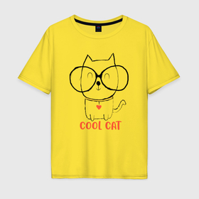 Мужская футболка хлопок Oversize с принтом Крутейший кот в Новосибирске, 100% хлопок | свободный крой, круглый ворот, “спинка” длиннее передней части | 