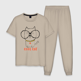 Мужская пижама хлопок с принтом Крутейший кот в Курске, 100% хлопок | брюки и футболка прямого кроя, без карманов, на брюках мягкая резинка на поясе и по низу штанин
 | 