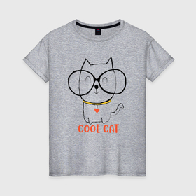 Женская футболка хлопок с принтом Крутейший кот , 100% хлопок | прямой крой, круглый вырез горловины, длина до линии бедер, слегка спущенное плечо | 