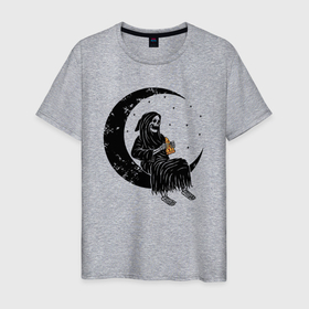 Мужская футболка хлопок с принтом Смерть ест пиццу на Луне в Кировске, 100% хлопок | прямой крой, круглый вырез горловины, длина до линии бедер, слегка спущенное плечо. | 