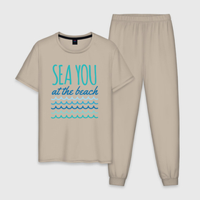 Мужская пижама хлопок с принтом Увидимся на пляже в Санкт-Петербурге, 100% хлопок | брюки и футболка прямого кроя, без карманов, на брюках мягкая резинка на поясе и по низу штанин
 | Тематика изображения на принте: 