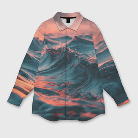 Мужская рубашка oversize 3D с принтом Морские волны на закате в Белгороде,  |  | 