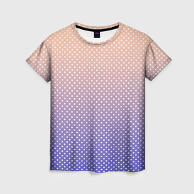 Женская футболка 3D с принтом Градиент в горошек персиково сиреневый в Новосибирске, 100% полиэфир ( синтетическое хлопкоподобное полотно) | прямой крой, круглый вырез горловины, длина до линии бедер | 