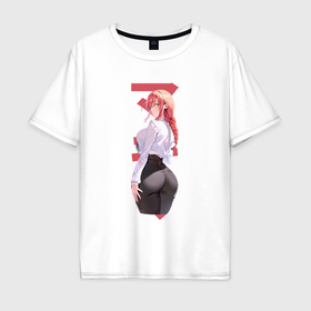 Мужская футболка хлопок Oversize с принтом Человек бензопила: Макима в Курске, 100% хлопок | свободный крой, круглый ворот, “спинка” длиннее передней части | 