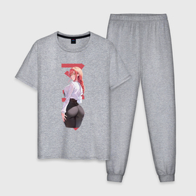 Мужская пижама хлопок с принтом Человек бензопила: Макима в Курске, 100% хлопок | брюки и футболка прямого кроя, без карманов, на брюках мягкая резинка на поясе и по низу штанин
 | 