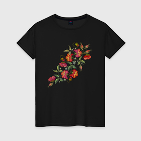 Женская футболка хлопок с принтом Цветы   букет в Екатеринбурге, 100% хлопок | прямой крой, круглый вырез горловины, длина до линии бедер, слегка спущенное плечо | 