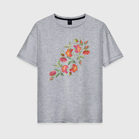 Женская футболка хлопок Oversize с принтом Цветы   букет в Белгороде, 100% хлопок | свободный крой, круглый ворот, спущенный рукав, длина до линии бедер
 | 