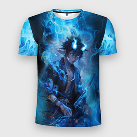 Мужская футболка 3D Slim с принтом Синий демон   Синий экзорцист в Санкт-Петербурге, 100% полиэстер с улучшенными характеристиками | приталенный силуэт, круглая горловина, широкие плечи, сужается к линии бедра | 