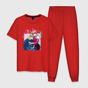 Мужская пижама хлопок с принтом Любовь с кончиков пальцев в Екатеринбурге, 100% хлопок | брюки и футболка прямого кроя, без карманов, на брюках мягкая резинка на поясе и по низу штанин
 | 
