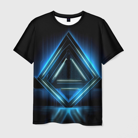 Мужская футболка 3D с принтом Blue  neon light в Санкт-Петербурге, 100% полиэфир | прямой крой, круглый вырез горловины, длина до линии бедер | 