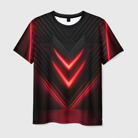 Мужская футболка 3D с принтом Nvidia red black style neon в Белгороде, 100% полиэфир | прямой крой, круглый вырез горловины, длина до линии бедер | Тематика изображения на принте: 