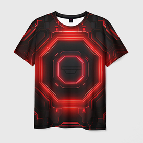 Мужская футболка 3D с принтом Nvidia style black and red neon в Белгороде, 100% полиэфир | прямой крой, круглый вырез горловины, длина до линии бедер | Тематика изображения на принте: 