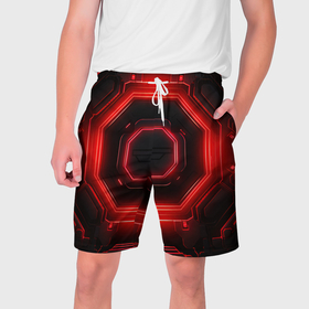 Мужские шорты 3D с принтом Nvidia style black and red neon ,  полиэстер 100% | прямой крой, два кармана без застежек по бокам. Мягкая трикотажная резинка на поясе, внутри которой широкие завязки. Длина чуть выше колен | Тематика изображения на принте: 