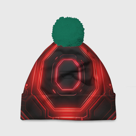 Шапка 3D c помпоном с принтом Nvidia style black and red neon в Санкт-Петербурге, 100% полиэстер | универсальный размер, печать по всей поверхности изделия | 