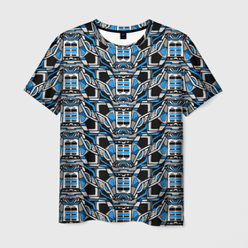 Мужская футболка 3D с принтом Синяя плетёная броня киберпанк в Курске, 100% полиэфир | прямой крой, круглый вырез горловины, длина до линии бедер | 