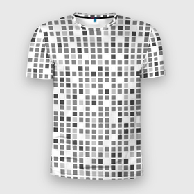 Мужская футболка 3D Slim с принтом Серые квадраты на белом фоне , 100% полиэстер с улучшенными характеристиками | приталенный силуэт, круглая горловина, широкие плечи, сужается к линии бедра | 