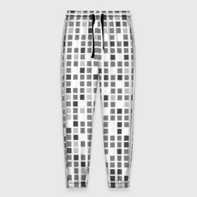 Мужские брюки 3D с принтом Серые квадраты на белом фоне в Курске, 100% полиэстер | манжеты по низу, эластичный пояс регулируется шнурком, по бокам два кармана без застежек, внутренняя часть кармана из мелкой сетки | 