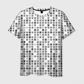 Мужская футболка 3D с принтом Серые квадраты на белом фоне в Екатеринбурге, 100% полиэфир | прямой крой, круглый вырез горловины, длина до линии бедер | 