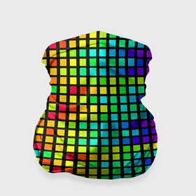 Бандана-труба 3D с принтом Разноцветные квадраты на чёрном фоне , 100% полиэстер, ткань с особыми свойствами — Activecool | плотность 150‒180 г/м2; хорошо тянется, но сохраняет форму | 