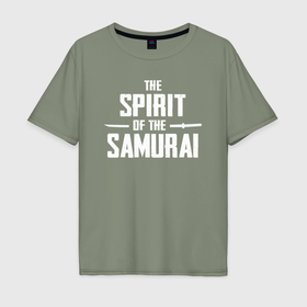 Мужская футболка хлопок Oversize с принтом The spirit of the samurai logo в Белгороде, 100% хлопок | свободный крой, круглый ворот, “спинка” длиннее передней части | Тематика изображения на принте: 