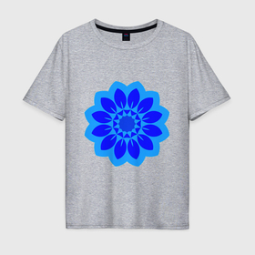 Мужская футболка хлопок Oversize с принтом Мандала   голубой цветок в Екатеринбурге, 100% хлопок | свободный крой, круглый ворот, “спинка” длиннее передней части | 