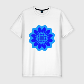 Мужская футболка хлопок Slim с принтом Мандала   голубой цветок в Екатеринбурге, 92% хлопок, 8% лайкра | приталенный силуэт, круглый вырез ворота, длина до линии бедра, короткий рукав | 