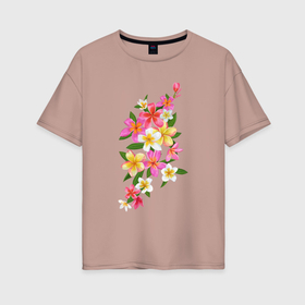 Женская футболка хлопок Oversize с принтом Цветы   букет в Белгороде, 100% хлопок | свободный крой, круглый ворот, спущенный рукав, длина до линии бедер
 | 