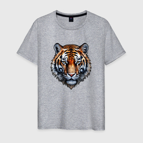 Мужская футболка хлопок с принтом Тигр акварельный , 100% хлопок | прямой крой, круглый вырез горловины, длина до линии бедер, слегка спущенное плечо. | 