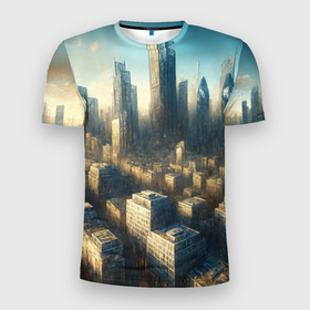 Мужская футболка 3D Slim с принтом Разрушенный апокалиптический город в Курске, 100% полиэстер с улучшенными характеристиками | приталенный силуэт, круглая горловина, широкие плечи, сужается к линии бедра | 