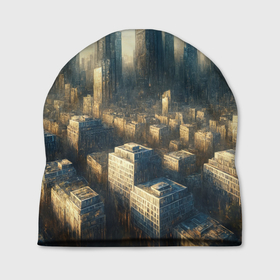 Шапка 3D с принтом Разрушенный апокалиптический город в Курске, 100% полиэстер | универсальный размер, печать по всей поверхности изделия | Тематика изображения на принте: 
