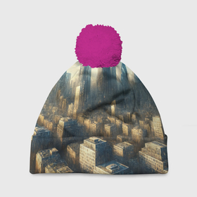 Шапка 3D c помпоном с принтом Разрушенный апокалиптический город в Курске, 100% полиэстер | универсальный размер, печать по всей поверхности изделия | Тематика изображения на принте: 