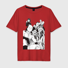 Мужская футболка хлопок Oversize с принтом Ванпанчмен Сайтама Генос  Фубуки Бэнг в Тюмени, 100% хлопок | свободный крой, круглый ворот, “спинка” длиннее передней части | Тематика изображения на принте: 